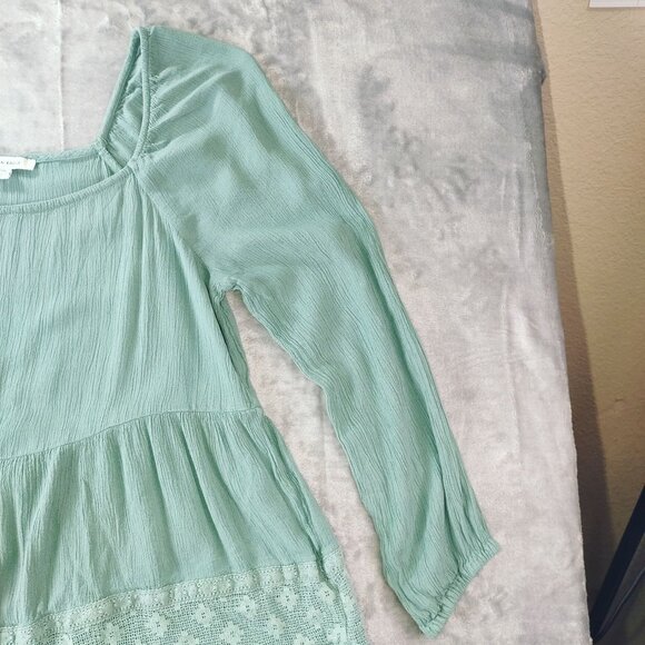 American Eagle Womens Small Green Boho Peasant Top Long Sleeve Embroidered Tunic - Picture 4 of 9